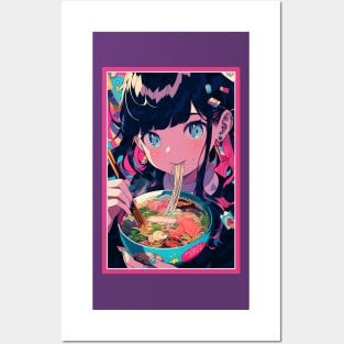 Cute Anime Girl |  Ramen Noodles | Hentaii Chibi Kawaii Design Posters and Art